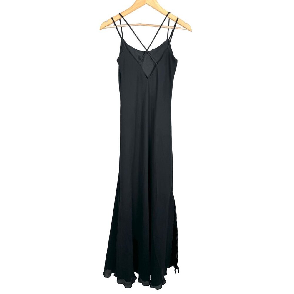Vtg Just Choon Dress Y2k 90s Strappy Scoop Neck Ruffle-Hem Black Sz S View 3